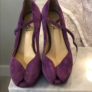 Yves Saint Lauren purple suede pumps